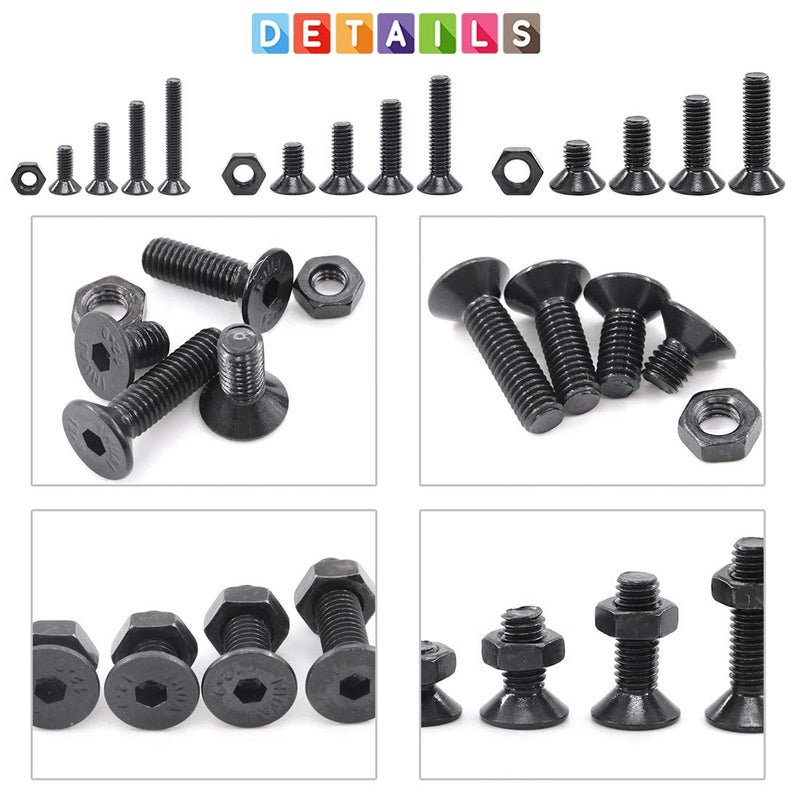 Glarks 510Pcs Metric M3 M4 M5 Alloy Steel Socket Cap Screws Hex Head Bolt Nuts Assortment Kit - Black Oxide Finish - Image 4